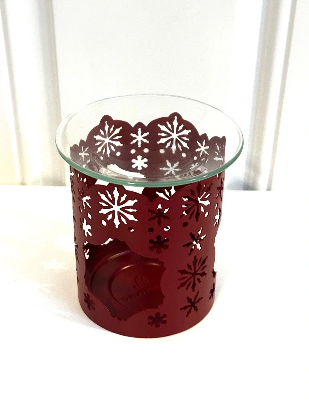 PartyLite Winter Lace Metal Tea-Light Sleeve Candle Holder & Glass Wax Warmer
